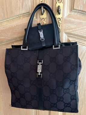 Gucci Jackie 1961Black GG Monogram Tote & Agenda Case Set